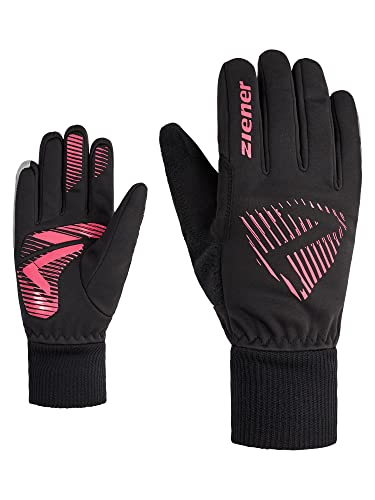 Ziener Dziecięce rękawiczki rowerowe Dommi na zimę, softshell, wiatroszczelne, z podszewką, czarne.neon pink, M