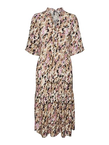 VERO MODA Damska sukienka VMEASY 2/4 FRL Calf Dress R1 WVN GA sukienka, Tiger Eye/AOP:Ina, S, Tigers Eye/Aop: ina, S