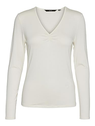 VERO MODA Bluzka damska VMALBERTE LS dekolt w serek Top JRS NOOS, Snow White, M