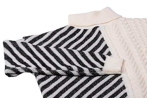 Fenia Damski sweter patchworkowy w paski, z wysokim kołnierzem i skręconą teksturą, czarno-biały, rozmiar XS/S, czarny biały, XS