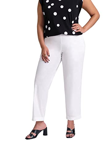 Ulla Popken Damskie spodnie typu chinosy 7/8, Ruby, elastyczny ściągacz, szerokie, proste nogawki, spodnie rekreacyjne, White Out, 44