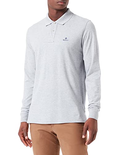 GANT Męska koszula polo Contrast Collar Pique Ls Rugger, szary melanż, XS