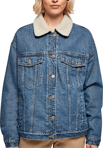 Urban Classics Ladies Oversized Sherpa Denim Jacket, modna damska kurtka dżinsowa oversize, dostępna w wielu kolorach, rozmiarach XS-5XL, Clearblue Washed, XL