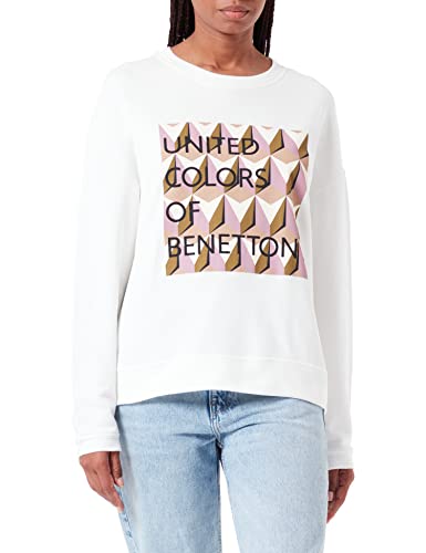 United Colors of Benetton Damska koszulka G/C M/L 3j68d101r bluza z kapturem, biały nadruk geometryczny 915, S