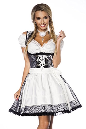Atixo Damska sukienka premium Dirndl z bluzką na specjalne okazje, srebrny/biały/czarny, XXL