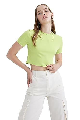 DeFacto Damska koszulka Crop Tops – klasyczna koszulka basic dla kobiet – wygodna koszulka dla kobiet, Por. zielony, XS