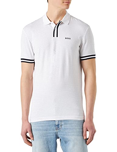 BOSS Męska koszulka polo Paddy 5 ze stretchu z bawełny slim fit z nadrukiem w kropki, Biały 100, 3XL