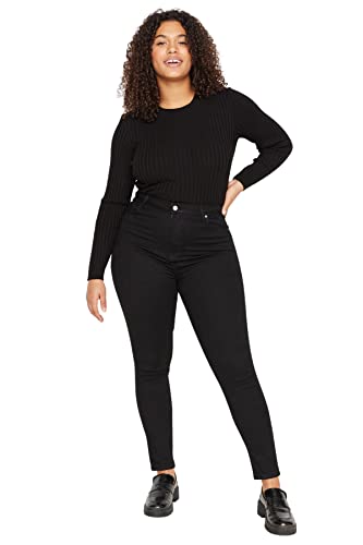 Trendyol Damskie spodnie jeansowe z wysokim stanem Skinny Fit Plus Size, Czarny, 44-Plus