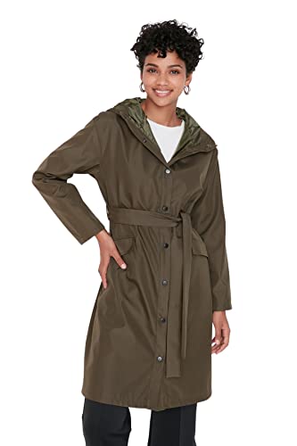 Damski płaszcz przeciwdeszczowy z długim rękawem - standardowy, Khaki, 64