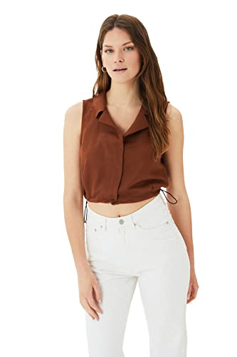 Trendyol Damska kurtka brązowa Collar Crop Weaving Blouse, 34