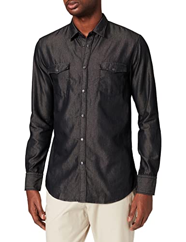 BOSS Męska koszula Myth Slim Fit w Selvedge Denim z zapięciem na zatrzask, Czarny, XS
