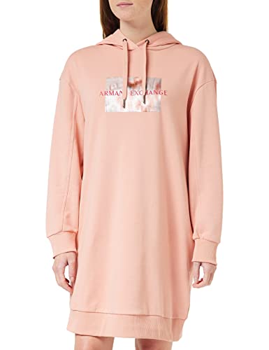 Armani Exchange Damska sukienka z kapturem, kwiatowy nadruk, prążkowana sukienka damska, bardzo duża, Lady, XL