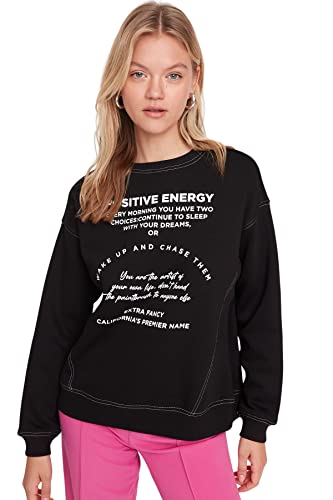 Trendyol Damska bluza z dzianiny z okrągłym dekoltem i okrągłym dekoltem, Czarny, XS