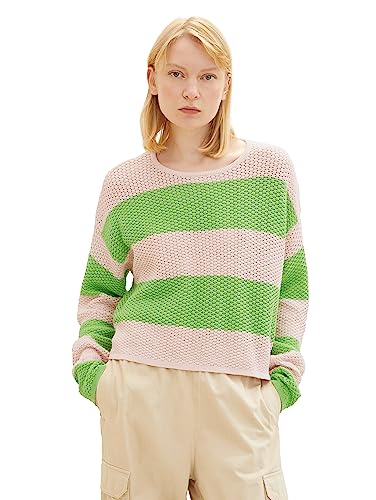 TOM TAILOR Denim Cropped Sweter damski, 32457-green Rose Colorblock Stripe, S