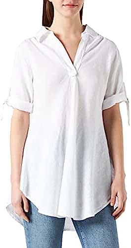 Bonateks, Bluzka z dekoltem w serek i długimi rękawami, 100% len, rozmiar DE:36, rozmiar US:M, topy, biała - wyprodukowano we Włoszech, biały, 36