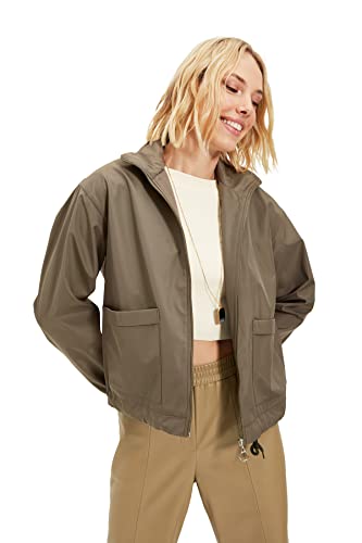 TRENDYOL Damska kurtka przeciwdeszczowa, khaki, ponadwymiarowa, zamek błyskawiczny, zamknięcie, khaki, XS