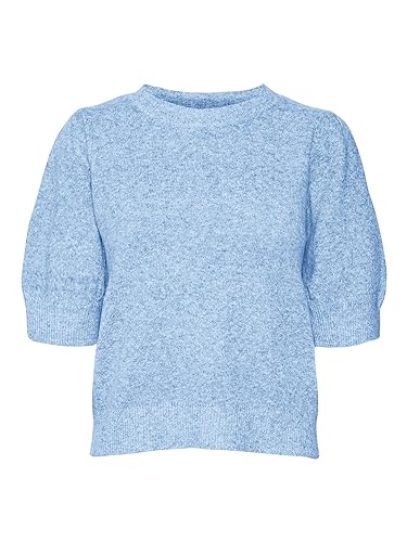 VERO MODA Damski sweter VMDOFFY 2/4 O dekolt GA NOOS, mały niebieski/szczegóły: melanż, XL, Little Boy Blue/Szczegóły: melanż, XL