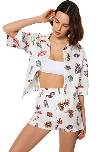 Trendyol Damska koszula z nadrukiem krajobrazowym z nadrukiem dwuczęściowym, Bardzo kolorowy, 38