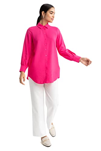 DeFacto Damska bluzka z długim rękawem, koszula z guzikami, do noszenia na co dzień, Rosa, XXL