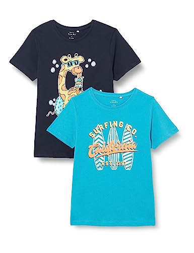 Bestseller A/S Chłopcy NMMVICTOR 2P SS TOP J1 T-Shirt, Algiers Blue/Pack:Dark Sapphire, 92, Algiers Blue/Pack:dark Sapphire, 92