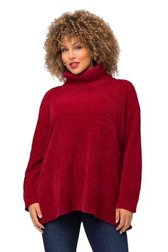 Ulla Popken, Damski sweter szenilowy, oversize, stójka, długi rękaw, Ciemna malina, 54/56 Duże rozmiary