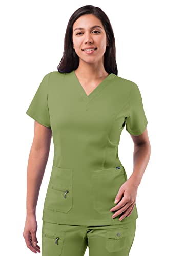 Adar Pro Scrubs dla kobiet - podwyższony dekolt w serek Scrub Top, liść wiosenny, L