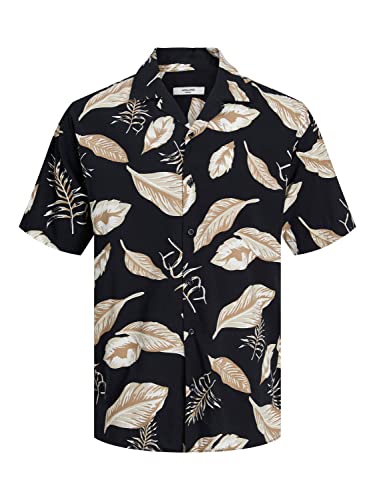 JACK & JONES Męska koszula z krótkim rękawem, czas wolny, czarny/nadruk: ss23, L