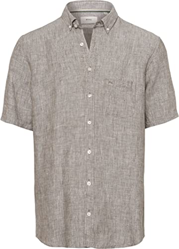 BRAX Męska koszula lniana Dan U AIRWASHED Linen z krótkim rękawem, oliwkowa, XL, oliwkowy, XL