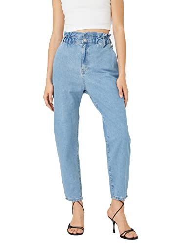 Koton Damskie spodnie jeansowe elastyczny pas Relax Fit High Waist - Baggy Jean, Light Indigo (Lgt)