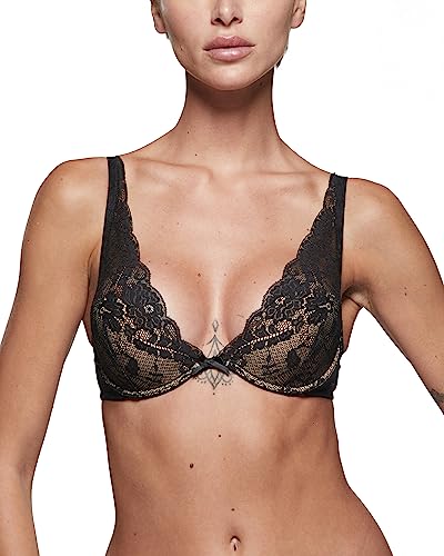POMPEA Damski biustonosz Bral Eligere koronkowy typu plugunge, czarny, M