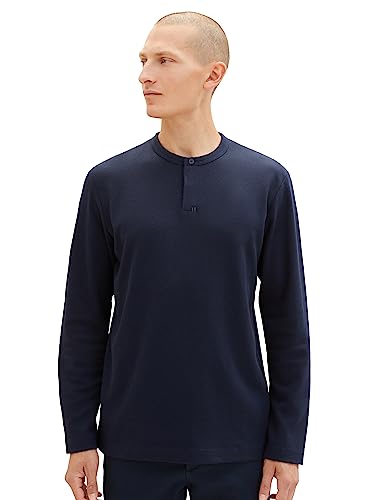 TOM TAILOR Męska koszula z długim rękawem z dekoltem Henley, 10668-sky Captain Blue, XL
