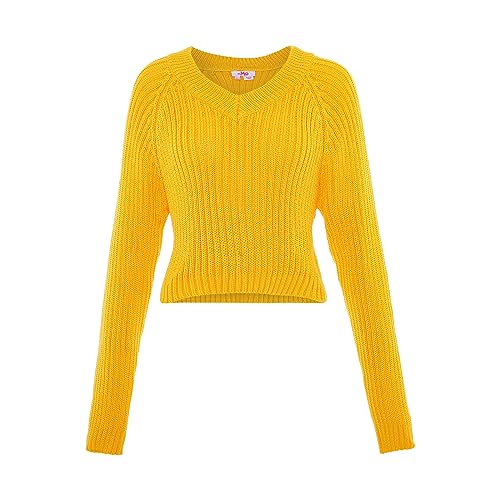 myMo Damski sweter z dzianiny prążkowanej z dekoltem w serek poliester żółty rozmiar XL/XXL, żółty, XL