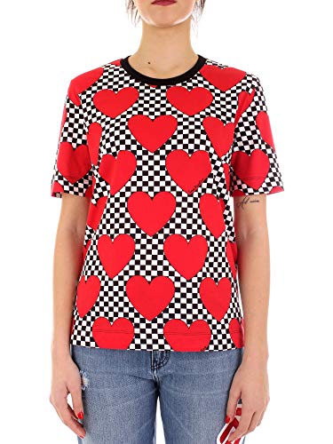 Love Moschino Damska koszulka z krótkim rękawem z dżerseju na całej głowie, Mehrfarbig (Pr.hearts-red 0002), 40