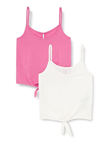 ONLY Women's ONLMAY S/L REG Short Knot JRS 2PK Top, Super Pink/Pack: Cloud Dancer, S
