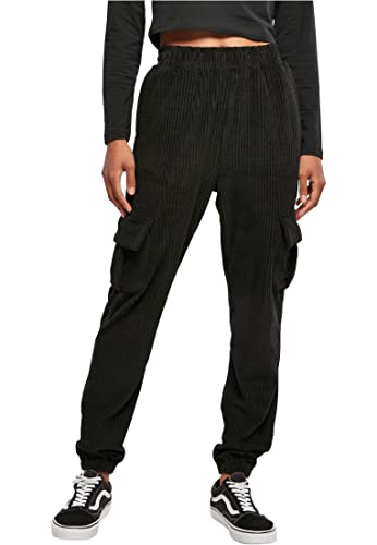 Urban Classics Damskie spodnie cargo z wysokim stanem, aksamitne, prążkowane, cargo, czarny, S