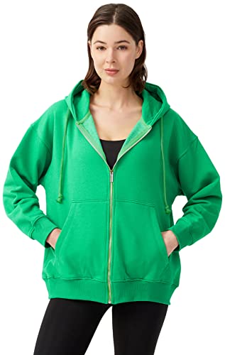 LOS OJOS Damska bluza z kapturem - bluza z kapturem z zamkiem błyskawicznym - bluza z długim rękawem w dużym rozmiarze - bluza damska, zielony