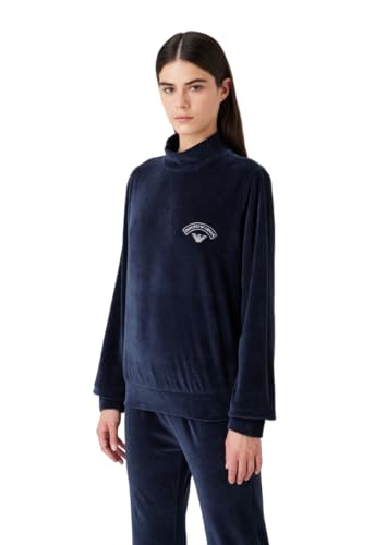 Emporio Armani Damska bluza z prążkowanym welurem, morski, L