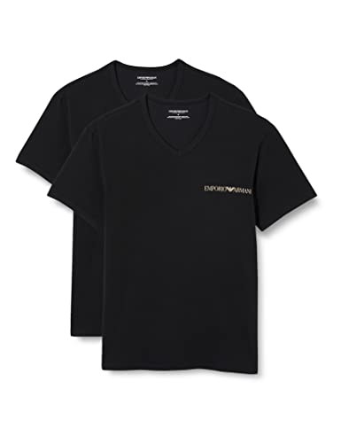 Emporio Armani Underwear Męski pasek z logo V-Neck Core 2-pak, czarny/czarny, S, czarny/czarny, S