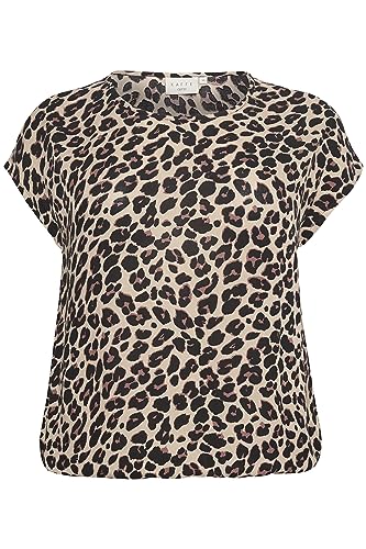 Kaffe Curve Plus Size Damska bluzka Krótkie rękawy Regular Fit Okrągły dekolt, motyw cętek leoparda