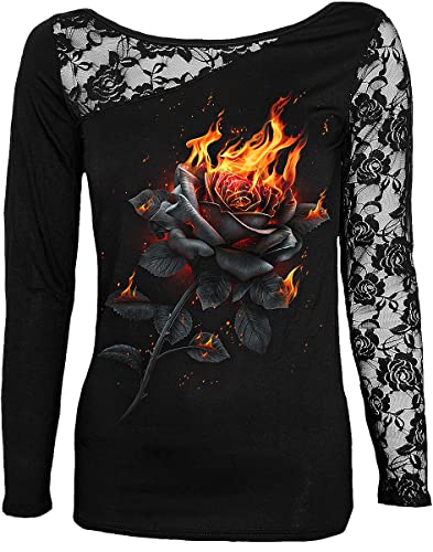 Spiral - Flaming Rose - Koronkowy top na jedno ramię, czarny, Czarny, S