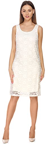 Bellivalini Damski Sukienka do kolan koronkowa sukienka świąteczna letnia sukienka bez rękawów Okrągły dekolt w kwiatowy wzór BLV50-261 (Ecru, S)