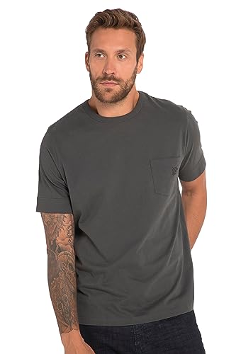 JP 1880, T-shirt męski, duże rozmiary, Öko-Tex, rękawy do połowy, kieszeń na piersi, okrągły dekolt, antracytowy, 5XL