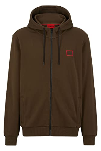 HUGO Męska kurtka z kapturem Dorneol z French Terry z zamkiem błyskawicznym i obramowanym logo, Dark Green303., M