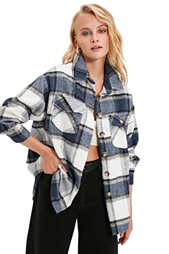 TRENDYOL Damska koszulka oversized basic kołnierzyk koszuli, Bardzo kolorowy, 40