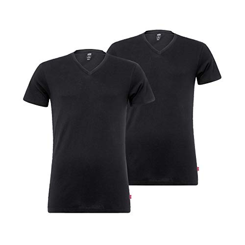 Levi's Męski T-shirt Levis Men z dekoltem w serek, 2 sztuki w opakowaniu, czarny (jet black 884), S