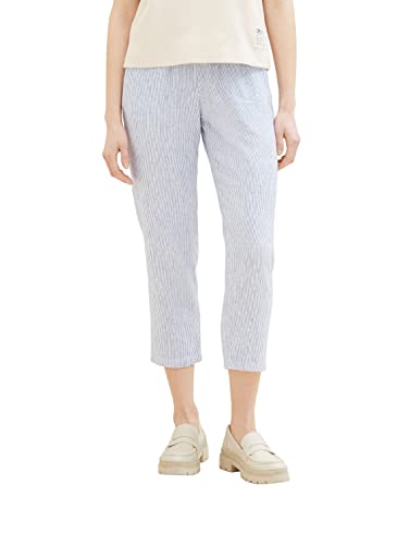 TOM TAILOR Denim Damskie spodnie materiałowe z lnu, 31715 - White Blue Vertical Stripe, XXL