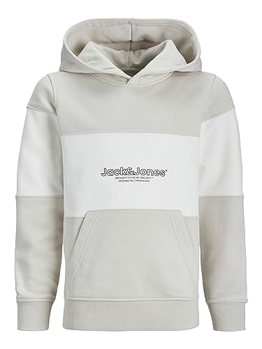 JACK&JONES JUNIOR Chłopięca bluza z kapturem Jorlakewood Block Sweat Hood Bf Jnr, Moonbeam/szczegóły: jj Print/Blocking, 164