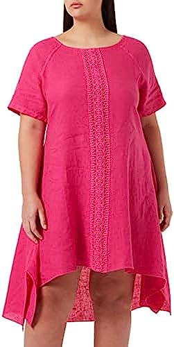 Bonateks, Sukienka trapezowa o średniej długości, koronkowa wstawka i półrękawy, 100% len, rozmiar DE: 36 rozmiar US:S, malina - wyprodukowano we Włoszech, czerwony, 36