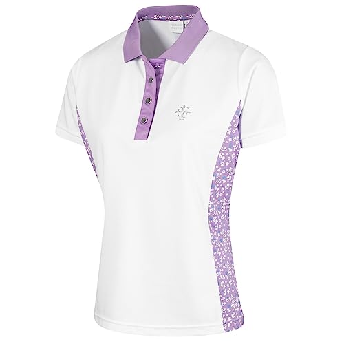 Island Green Golf damskie oddychające szybkoschnące odprowadzające wilgoć koszulki polo, białe/fioletowe, S, 2239 - Biały/Fioletowy, S