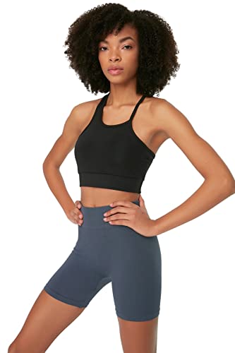 Trendyol Damska odzież sportowa z wysokim stanem skinny fit kurtki motocyklowe legginsy sportowe, granatowy, M